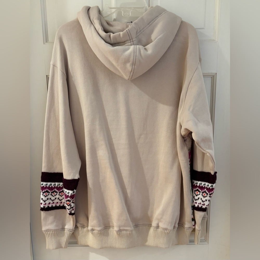 Free People Cream Knit Hoodie with Forest and Bear Fair Isle - Picture 4 of 7